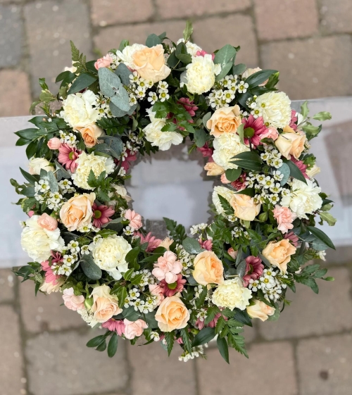 Loose Cream and Peach Wreath